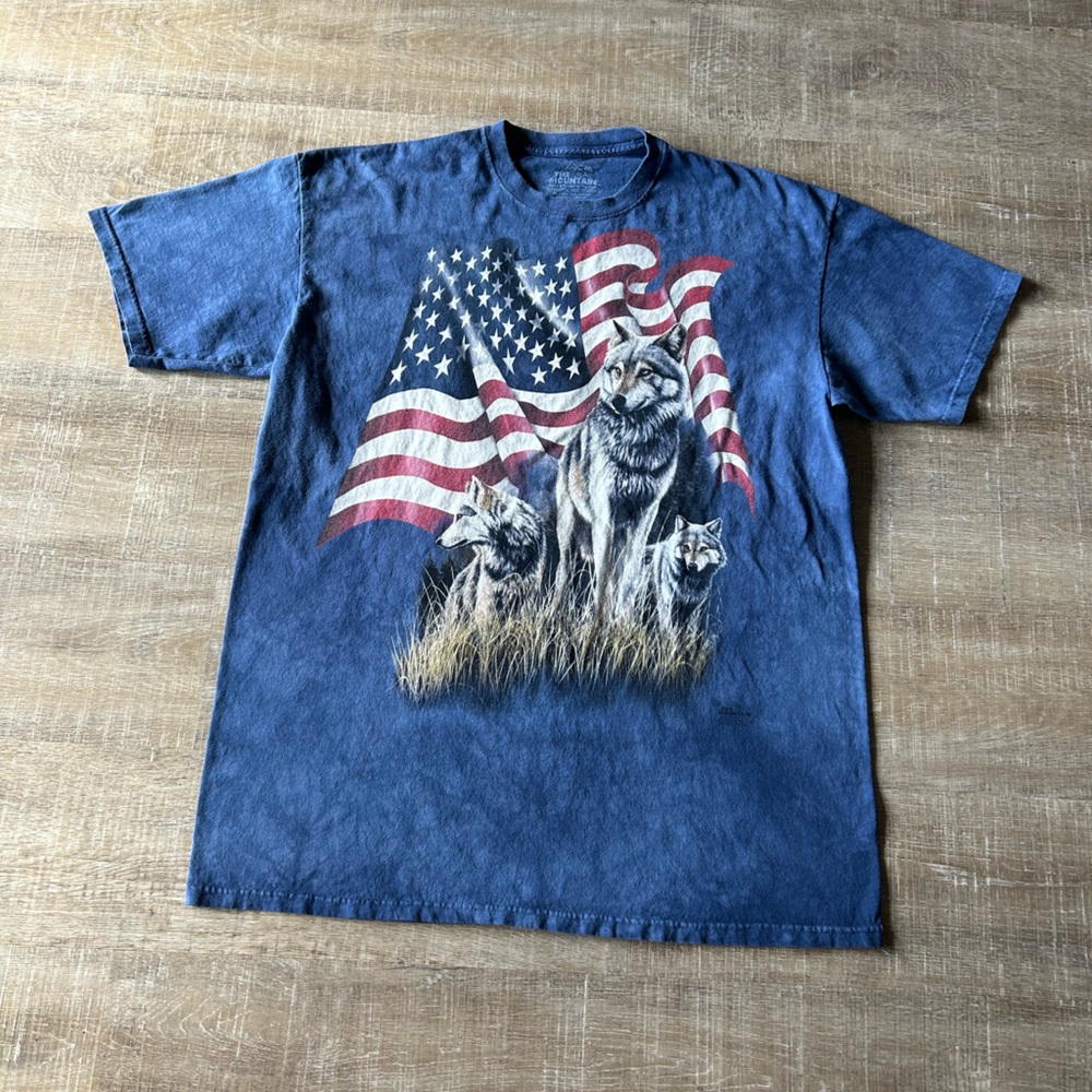 VTG The Mountain Shirt BUNDLE Mens XXL Blue Black Wolf American Flag Tie Dye USA - Picture 3 of 14